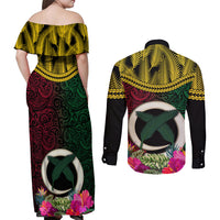 Vanuatu 44th Anniversary Independence Day Couples Matching Off Shoulder Maxi Dress and Long Sleeve Button Shirt Boars Tusk and Namele Plant LT03