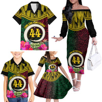 Vanuatu 44th Anniversary Independence Day Family Matching Off The Shoulder Long Sleeve Dress and Hawaiian Shirt Boars Tusk and Namele Plant LT03