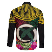 Vanuatu 44th Anniversary Independence Day Family Matching Off The Shoulder Long Sleeve Dress and Hawaiian Shirt Boars Tusk and Namele Plant LT03