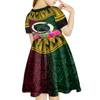 Vanuatu 44th Anniversary Independence Day Kid Short Sleeve Dress Boars Tusk and Namele Plant LT03