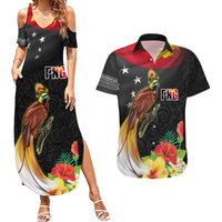 Papua New Guinea Independence Day Couples Matching Summer Maxi Dress and Hawaiian Shirt PNG Flag and Bird-of-Paradise