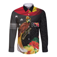 Papua New Guinea Independence Day Long Sleeve Button Shirt PNG Flag and Bird-of-Paradise