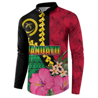 Vanuatu Flag Hibiscus Polynesian Pattern Button Sweatshirt