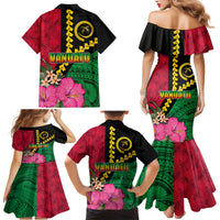 Vanuatu Flag Hibiscus Polynesian Pattern Family Matching Mermaid Dress and Hawaiian Shirt