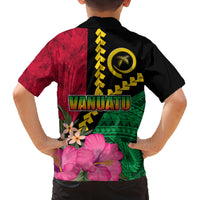 Vanuatu Flag Hibiscus Polynesian Pattern Family Matching Off The Shoulder Long Sleeve Dress and Hawaiian Shirt LT03 - Polynesian Pride