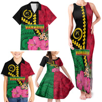 Vanuatu Flag Hibiscus Polynesian Pattern Family Matching Tank Maxi Dress and Hawaiian Shirt