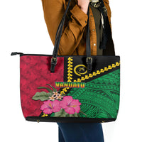 Vanuatu Flag Hibiscus Polynesian Pattern Leather Tote Bag LT03 - Polynesian Pride
