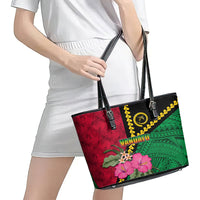 Vanuatu Flag Hibiscus Polynesian Pattern Leather Tote Bag LT03 - Polynesian Pride