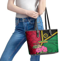 Vanuatu Flag Hibiscus Polynesian Pattern Leather Tote Bag LT03 - Polynesian Pride