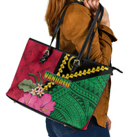 Vanuatu Flag Hibiscus Polynesian Pattern Leather Tote Bag LT03 - Polynesian Pride