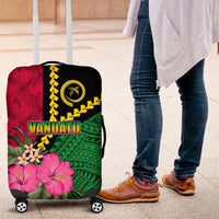 Vanuatu Flag Hibiscus Polynesian Pattern Luggage Cover LT03 Black - Polynesian Pride