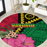 Vanuatu Flag Hibiscus Polynesian Pattern Round Carpet LT03 Black - Polynesian Pride