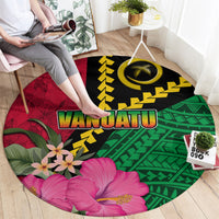 Vanuatu Flag Hibiscus Polynesian Pattern Round Carpet LT03 - Polynesian Pride