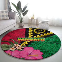 Vanuatu Flag Hibiscus Polynesian Pattern Round Carpet LT03 - Polynesian Pride
