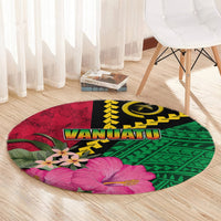 Vanuatu Flag Hibiscus Polynesian Pattern Round Carpet LT03 - Polynesian Pride
