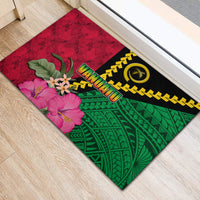 Vanuatu Flag Hibiscus Polynesian Pattern Rubber Doormat