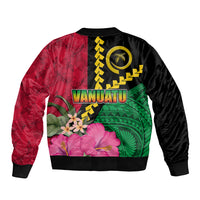 Vanuatu Flag Hibiscus Polynesian Pattern Sleeve Zip Bomber Jacket