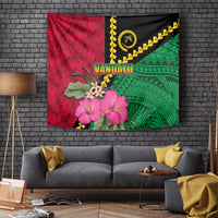 Vanuatu Flag Hibiscus Polynesian Pattern Tapestry