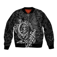 Hawaii Monk Seal and Dolphin Bomber Jacket Polynesian Kakau Pattern Black White Color