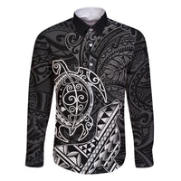 Hawaii Monk Seal and Dolphin Family Matching Mermaid Dress and Hawaiian Shirt Polynesian Kakau Pattern Black White Color