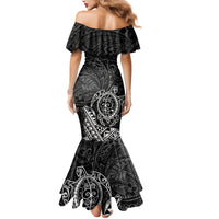 Hawaii Monk Seal and Dolphin Mermaid Dress Polynesian Kakau Pattern Black White Color LT03 - Polynesian Pride