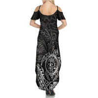 Hawaii Monk Seal and Dolphin Summer Maxi Dress Polynesian Kakau Pattern Black White Color
