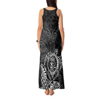 Hawaii Monk Seal and Dolphin Tank Maxi Dress Polynesian Kakau Pattern Black White Color