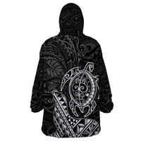 Hawaii Monk Seal and Dolphin Wearable Blanket Hoodie Polynesian Kakau Pattern Black White Color