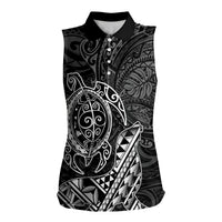 Hawaii Monk Seal and Dolphin Women Sleeveless Polo Shirt Polynesian Kakau Pattern Black White Color LT03 Female Black - Polynesian Pride