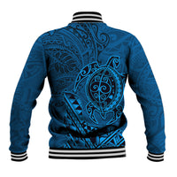 Hawaii Monk Seal and Dolphin Baseball Jacket Polynesian Kakau Pattern Blue