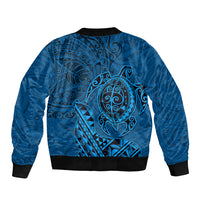 Hawaii Monk Seal and Dolphin Bomber Jacket Polynesian Kakau Pattern Blue