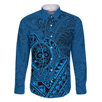 Hawaii Monk Seal and Dolphin Family Matching Puletasi and Hawaiian Shirt Polynesian Kakau Pattern Blue