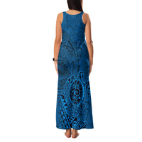 Hawaii Monk Seal and Dolphin Family Matching Tank Maxi Dress and Hawaiian Shirt Polynesian Kakau Pattern Blue