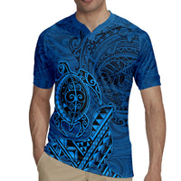 Hawaii Monk Seal and Dolphin Rugby Jersey Polynesian Kakau Pattern Blue LT03 - Polynesian Pride