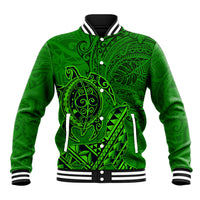 Hawaii Monk Seal and Dolphin Baseball Jacket Polynesian Kakau Pattern Green LT03 Unisex Green - Polynesian Pride