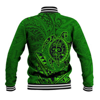 Hawaii Monk Seal and Dolphin Baseball Jacket Polynesian Kakau Pattern Green LT03 - Polynesian Pride