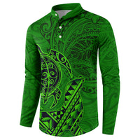 Hawaii Monk Seal and Dolphin Button Sweatshirt Polynesian Kakau Pattern Green