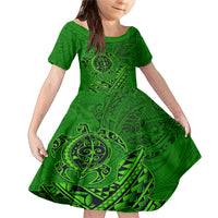 Hawaii Monk Seal and Dolphin Family Matching Mermaid Dress and Hawaiian Shirt Polynesian Kakau Pattern Green