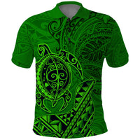 Hawaii Monk Seal and Dolphin Polo Shirt Polynesian Kakau Pattern Green