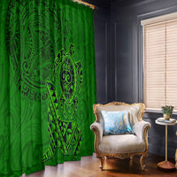Hawaii Monk Seal and Dolphin Window Curtain Polynesian Kakau Pattern Green