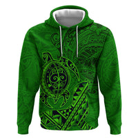 Hawaii Monk Seal and Dolphin Zip Hoodie Polynesian Kakau Pattern Green
