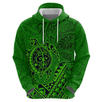 Hawaii Monk Seal and Dolphin Zip Hoodie Polynesian Kakau Pattern Green