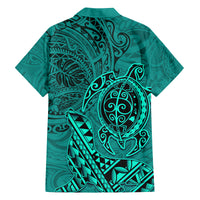 Hawaii Monk Seal and Dolphin Family Matching Puletasi and Hawaiian Shirt Polynesian Kakau Pattern Turquoise