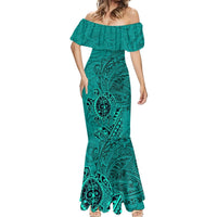 Hawaii Monk Seal and Dolphin Mermaid Dress Polynesian Kakau Pattern Turquoise LT03 - Polynesian Pride