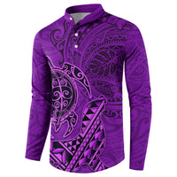 Hawaii Monk Seal and Dolphin Button Sweatshirt Polynesian Kakau Pattern Purple