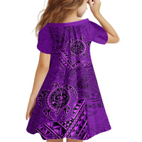 Hawaii Monk Seal and Dolphin Family Matching Off Shoulder Short Dress and Hawaiian Shirt Polynesian Kakau Pattern Purple LT03 - Polynesian Pride