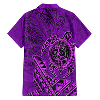 Hawaii Monk Seal and Dolphin Family Matching Off Shoulder Short Dress and Hawaiian Shirt Polynesian Kakau Pattern Purple LT03 - Polynesian Pride