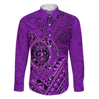 Hawaii Monk Seal and Dolphin Family Matching Off Shoulder Short Dress and Hawaiian Shirt Polynesian Kakau Pattern Purple LT03 Dad's Shirt - Long Sleeve Purple - Polynesian Pride