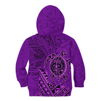 Hawaii Monk Seal and Dolphin Kid Hoodie Polynesian Kakau Pattern Purple