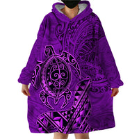 Hawaii Monk Seal and Dolphin Wearable Blanket Hoodie Polynesian Kakau Pattern Purple